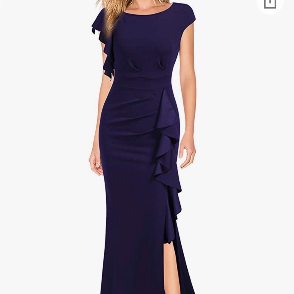 WOOSEA Women's Split Bodycon Mermaid Evening Cocktail Long Dress Navy